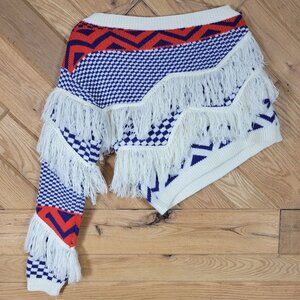 Womens Size S One Shoulder Fringe Asymmetric Knit Sweater Top Geometric Patterns